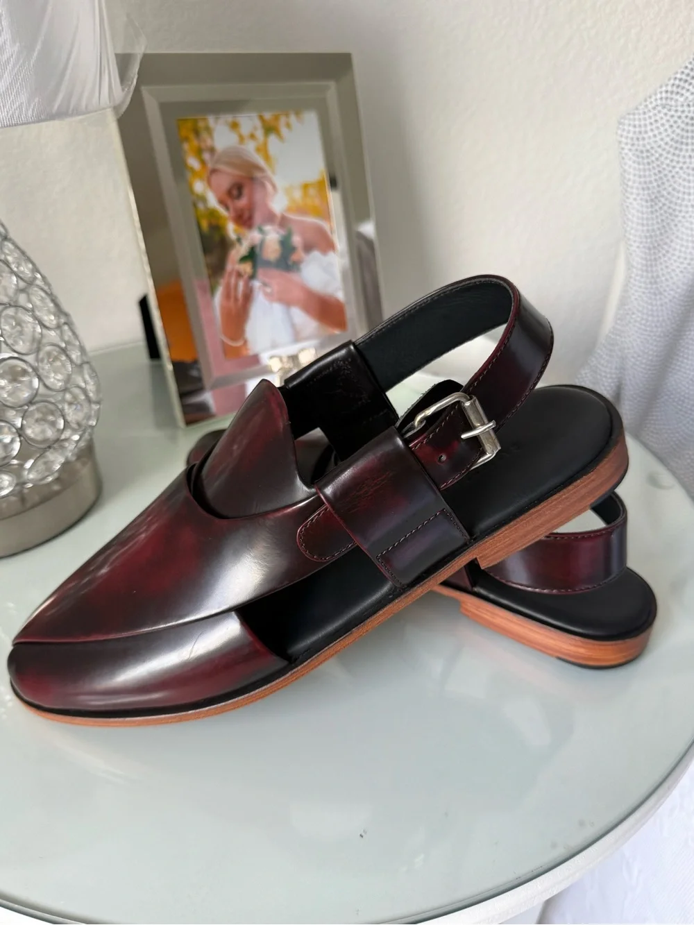 Bareezr Man Men's Leather Slingback Loafers in Burgundy 10.5